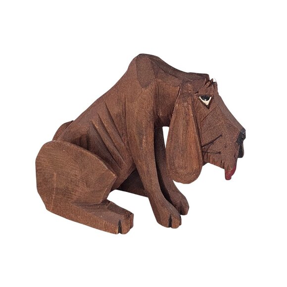 Hand-Carved Wooden Bloodhound Hound Dog Figurine Whiskers - Picture 1 of 8
